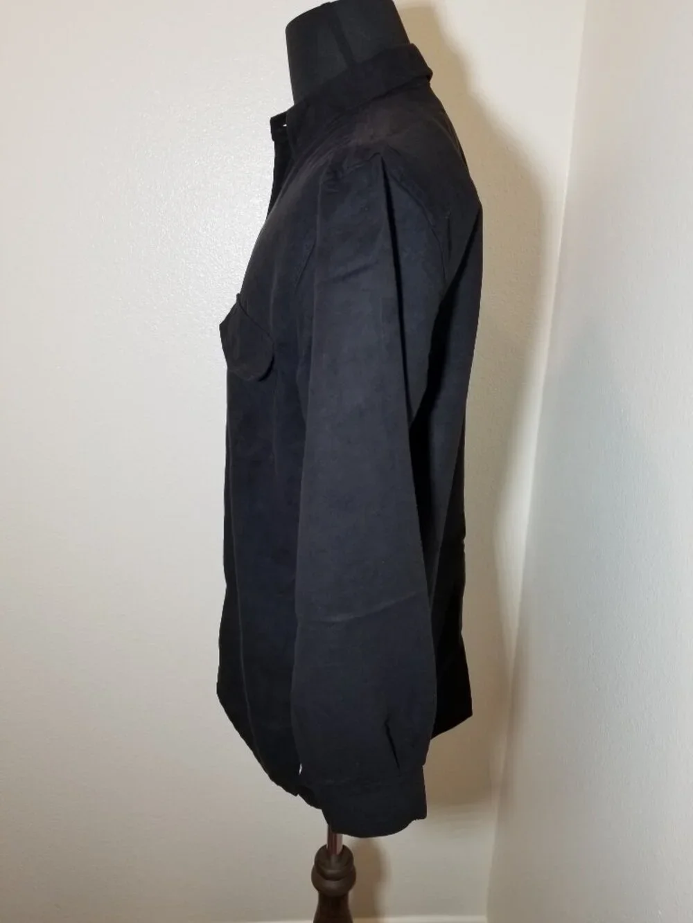 Bruno‎ Mens Medium Black Faux Suede Long Sleeve Button Up Street Western Retro